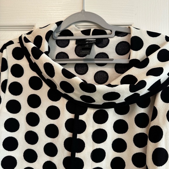 Ali Miles XL pullover white and black polka dot top with cowl neck large buttons - Picture 2 of 8